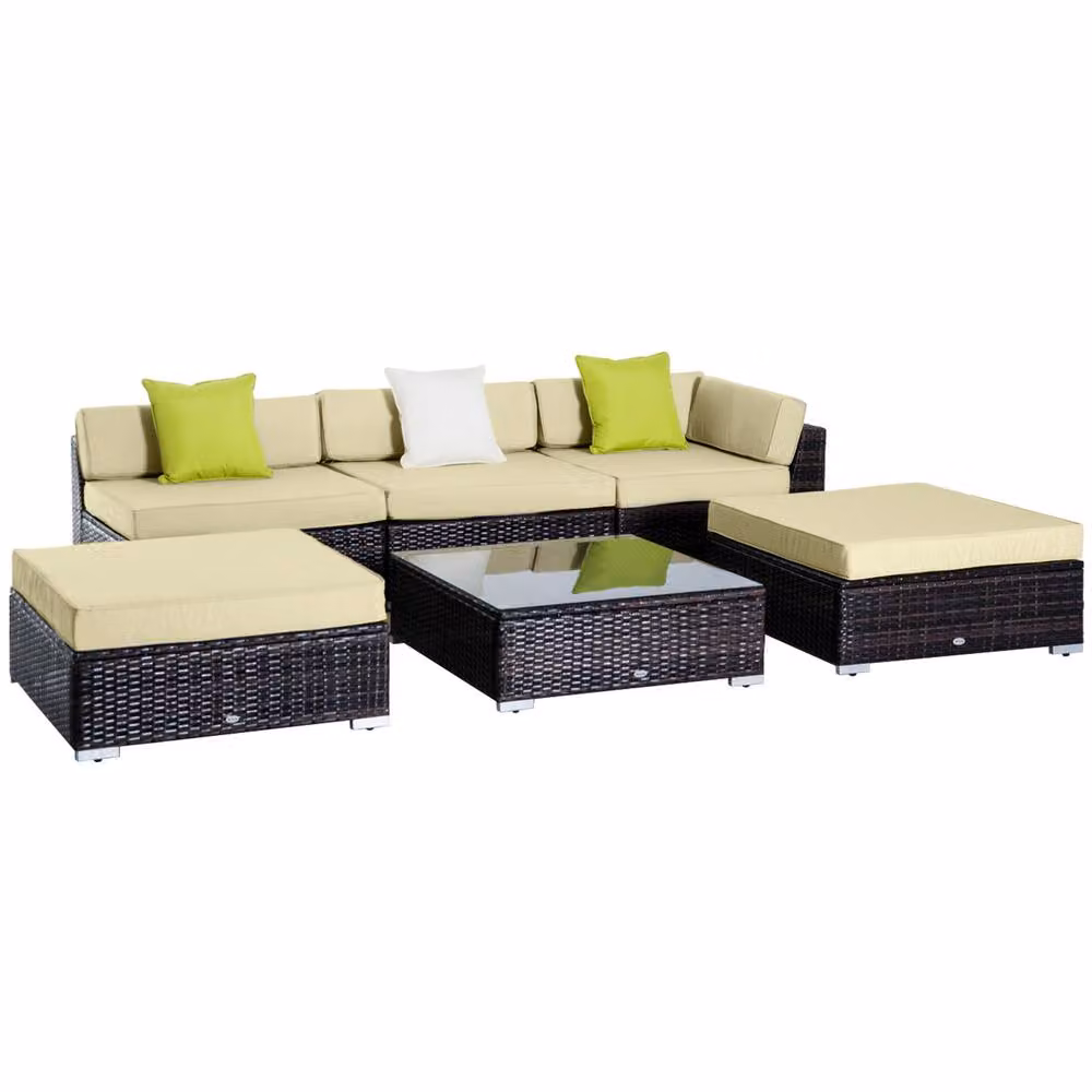 STILVORA 6-Piece Modern Sofa Set with Coffee Table in Brown – 4