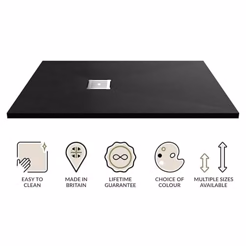 Balterley Slimline Rectangular Acrylic Shower Tray, Slate Black, W: 170 cm, D: 80 cm – 6