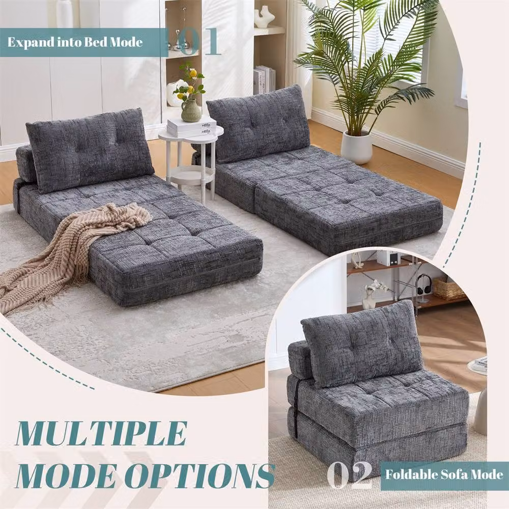 Direct Wicker Grey Chenille Tufted Folding Sofa Bed with Pillow and Back Support – 6