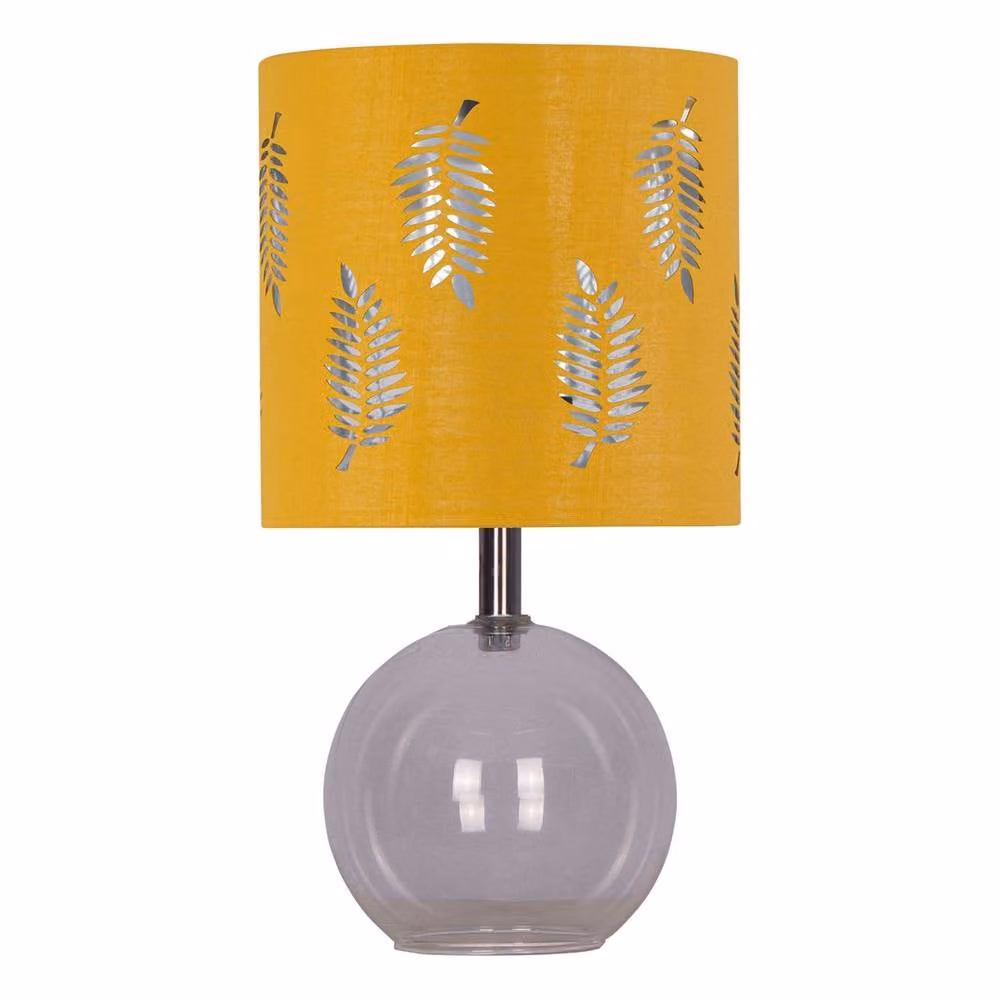 First Choice Lighting Buck Set of 2 Clear Glass Table Lamps with Yellow Ochre Fabric Shades – 2