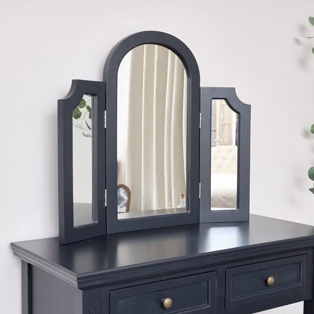 Melody Maison Daventry Navy Black Arched Triple Dressing Table Mirror