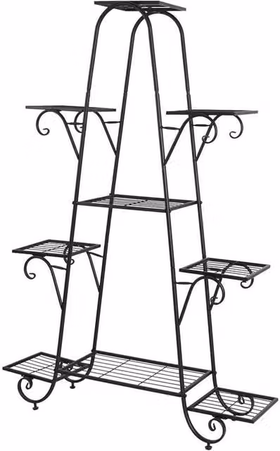 NESTLUNE 9-Tier Metal Plant Stand Garden Shelves in Black, H 130 x W 100 x D 15 cm