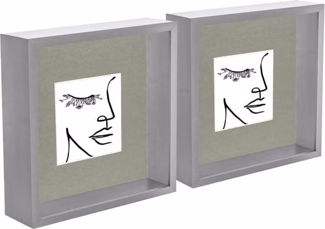 Nicola Spring Pack of 2 Grey 3D Deep Box Square Photo Frames for Tabletop, W/D/H: 20.32 x 20.32 x 20.32 cm