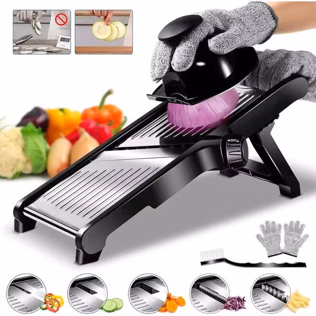 NESTLUNE Adjustable Mandoline Slicer Vegetable and Fruit Cutter Tool in Black