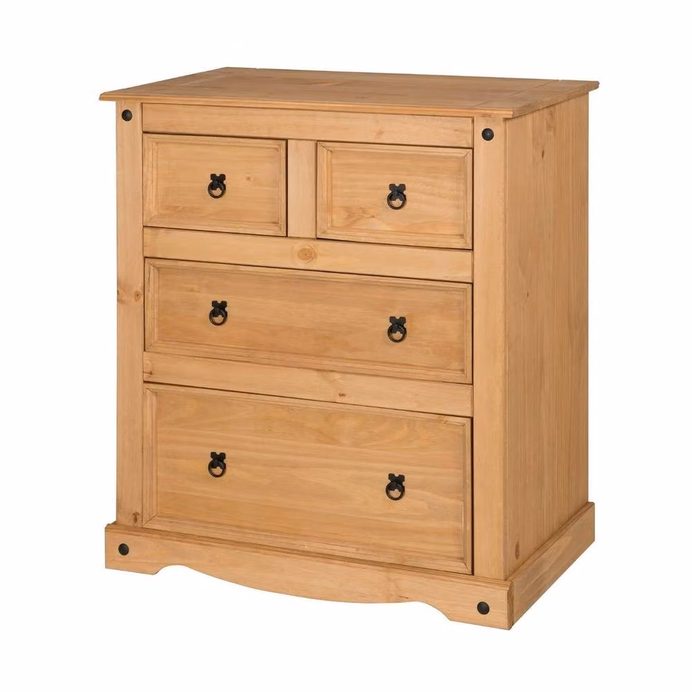 FORGEVIO Rustic Solid Pine 4 Drawer Chest of Drawers in Natural Brown – 2