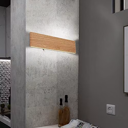 Netlighting Siegfried LED Wall Reading Light in Brown and White Wood Effect, Diameter: 29.5 cm – 2