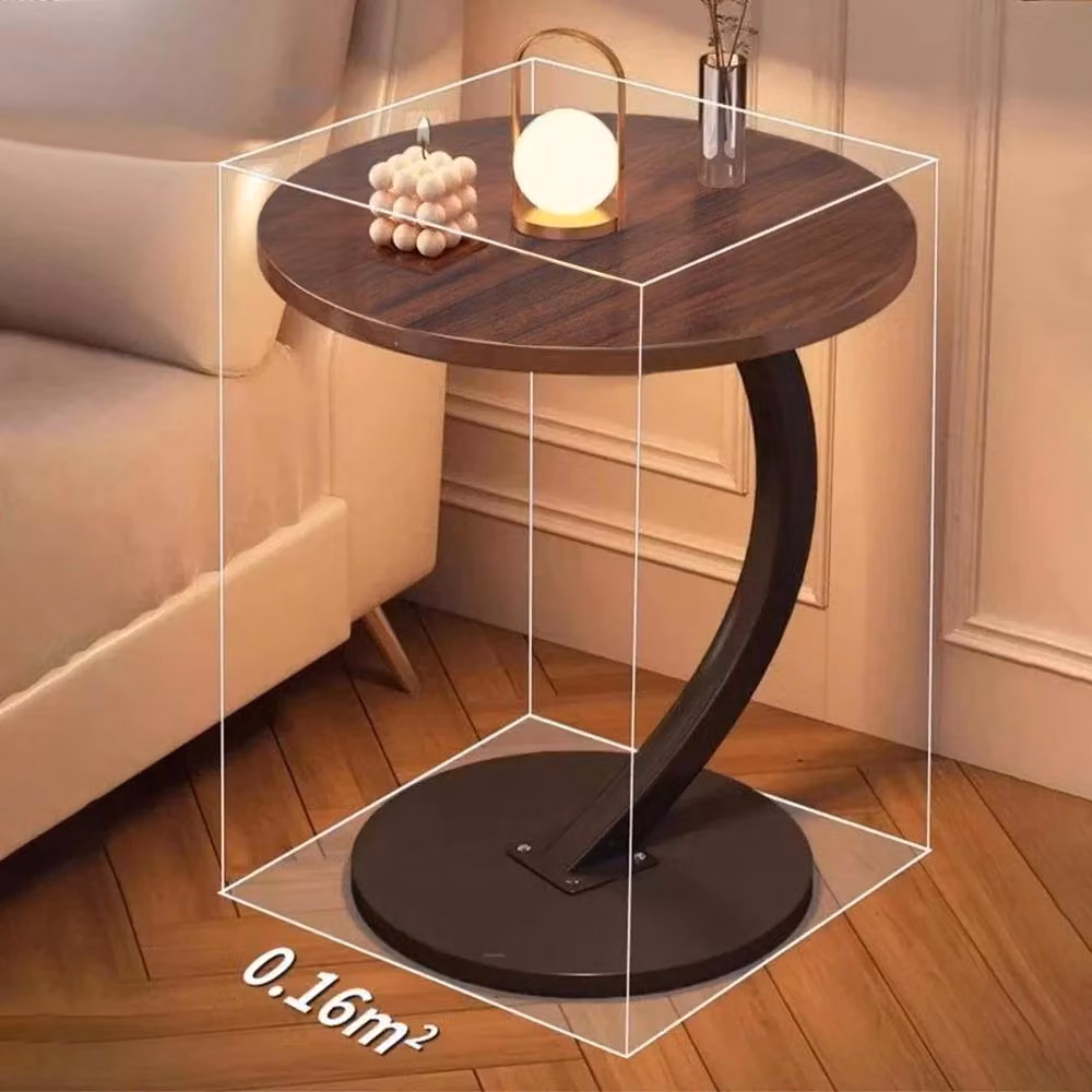 Kelvenix Modern C-Shaped Side Table in Brown with Round Wood Top and Metal Base – 2