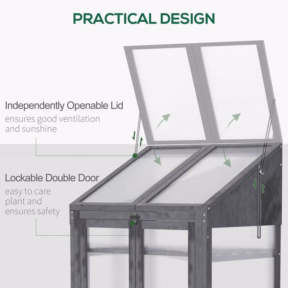 NESTLUNE Grey Wooden Greenhouse Cold Frame Grow House W: 100 cm, D: 15 cm, H: 15 cm – 3