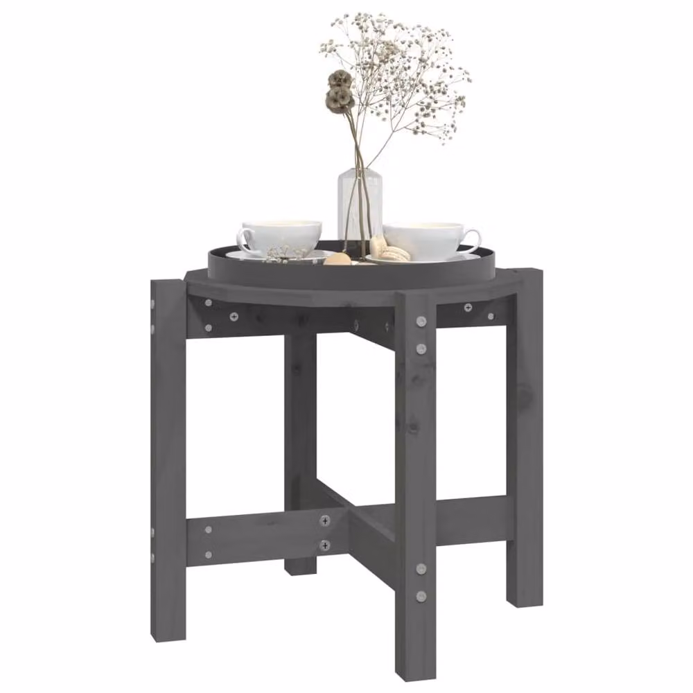 Berkfield Home Round Grey Solid Pine Wood Coffee Table, Diameter: 52.5 cm, Height: 45 cm – 3