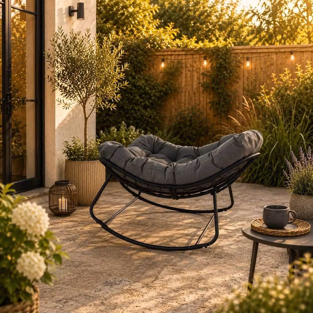 Artemis Home Rowan Modern Rocking Chair in Grey Fabric with Metal Armrests – 2