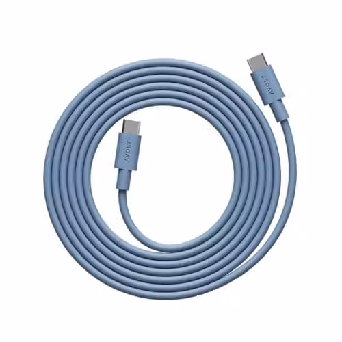 Avolt Tangle-Free Silicone USB-C to USB-C Cable, 100W, Blue, 2m