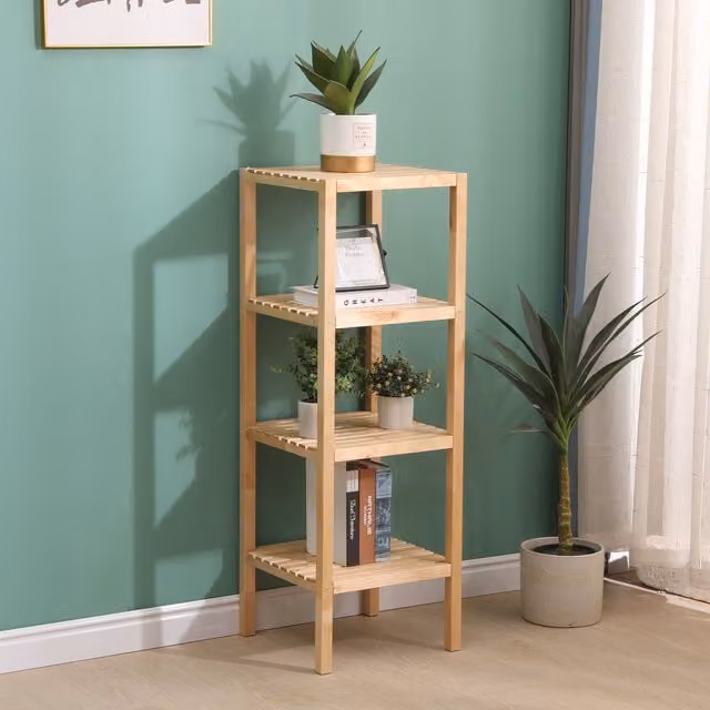 HMD Furniture Birch Wood Book Storage Shelf in Natural Brown, H 109 x W 37 x D 37 cm