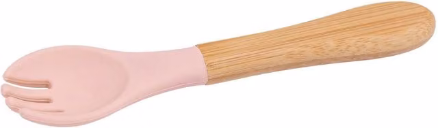 Tiny Dining Ergonomic Bamboo Baby Weaning Fork with Silicone Tip in Pastel Pink