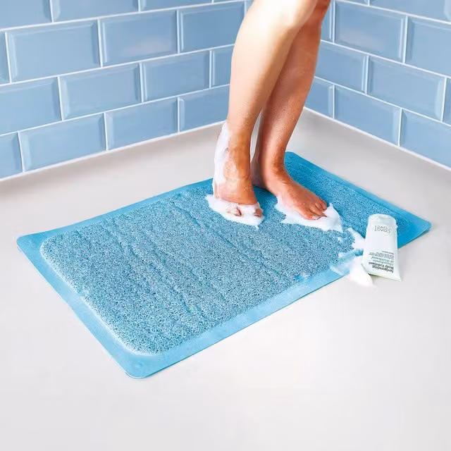 Clarsen Anti-Bacterial Shower Loofah Mat with 8 Suction Cups in Aqua Blue and Turquoise