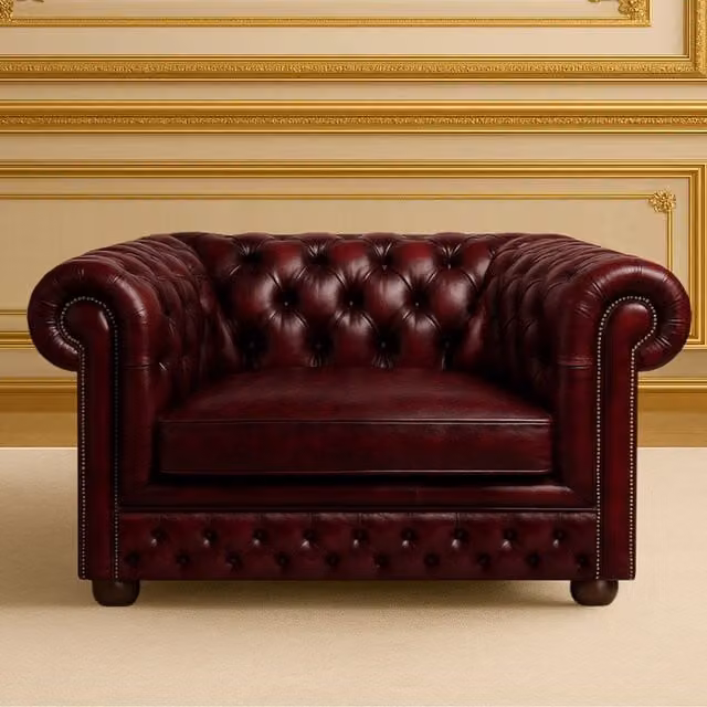 Somnior Beds Ltd Oxford 1 Seater Vintage Red Leather Chesterfield Sofa