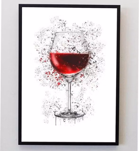 Pics and Squiggles Abstract Red Wine Glass Splatter Print Paper Poster, A5