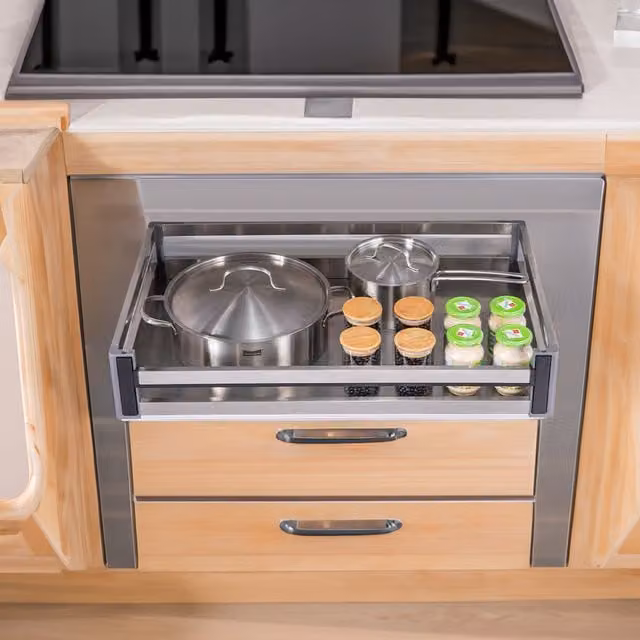 Livingandhome Metal Kitchen Pull Out Larder Storage Basket Sliding Drawer in Silvery Grey, Width: 81.4 cm