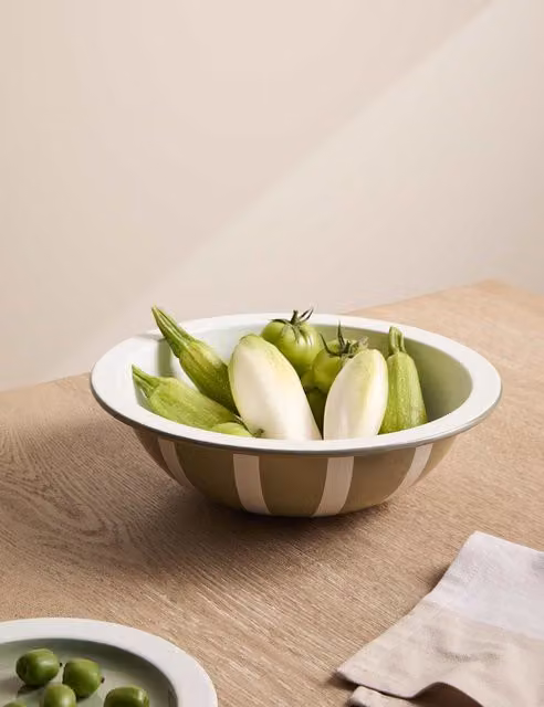 M&S x Kelly Hoppen Green Mix Striped Enamel Stoneware Serving Bowl
