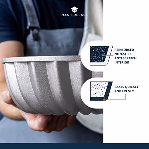 MasterClass Non-Stick Cast Aluminium Round Cake Tin with Decorative Swirl Design, Grey, 24cm – 3