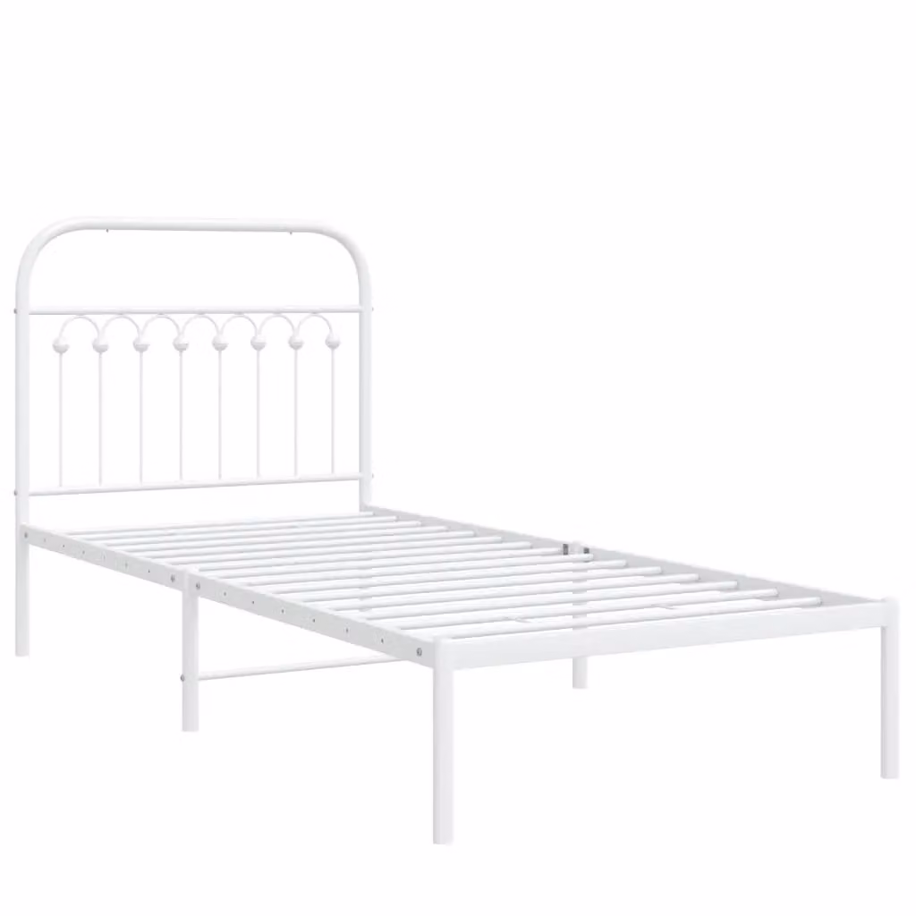 Berkfield Home Metal Bed Frame with Headboard, White, W/D/H: 90 x 190 cm – 2
