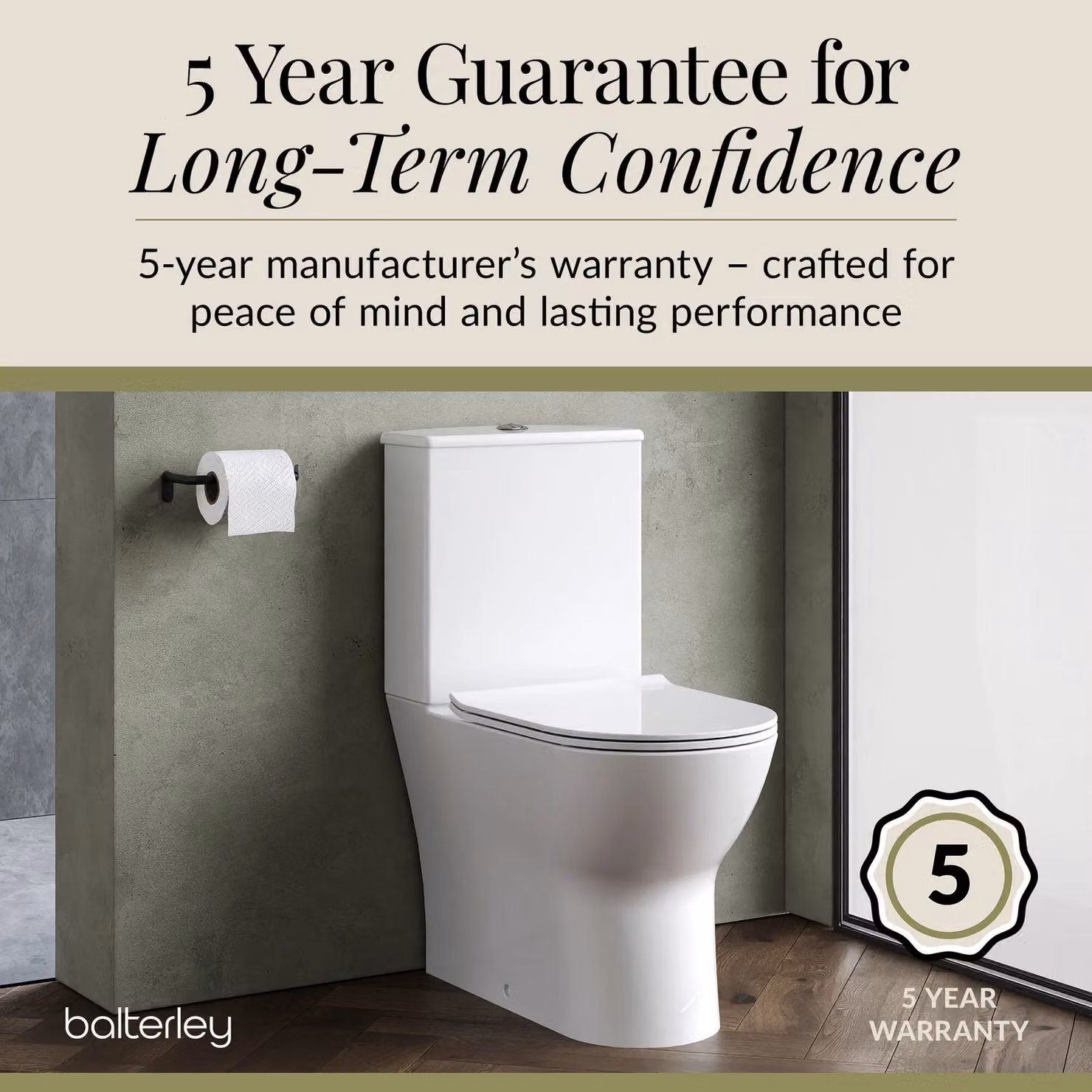 Balterley White Ceramic Flush to Wall Close Coupled Toilet with Soft Close Seat, W/D/H: 37.5 x 80.6 x 61.2 cm – 4