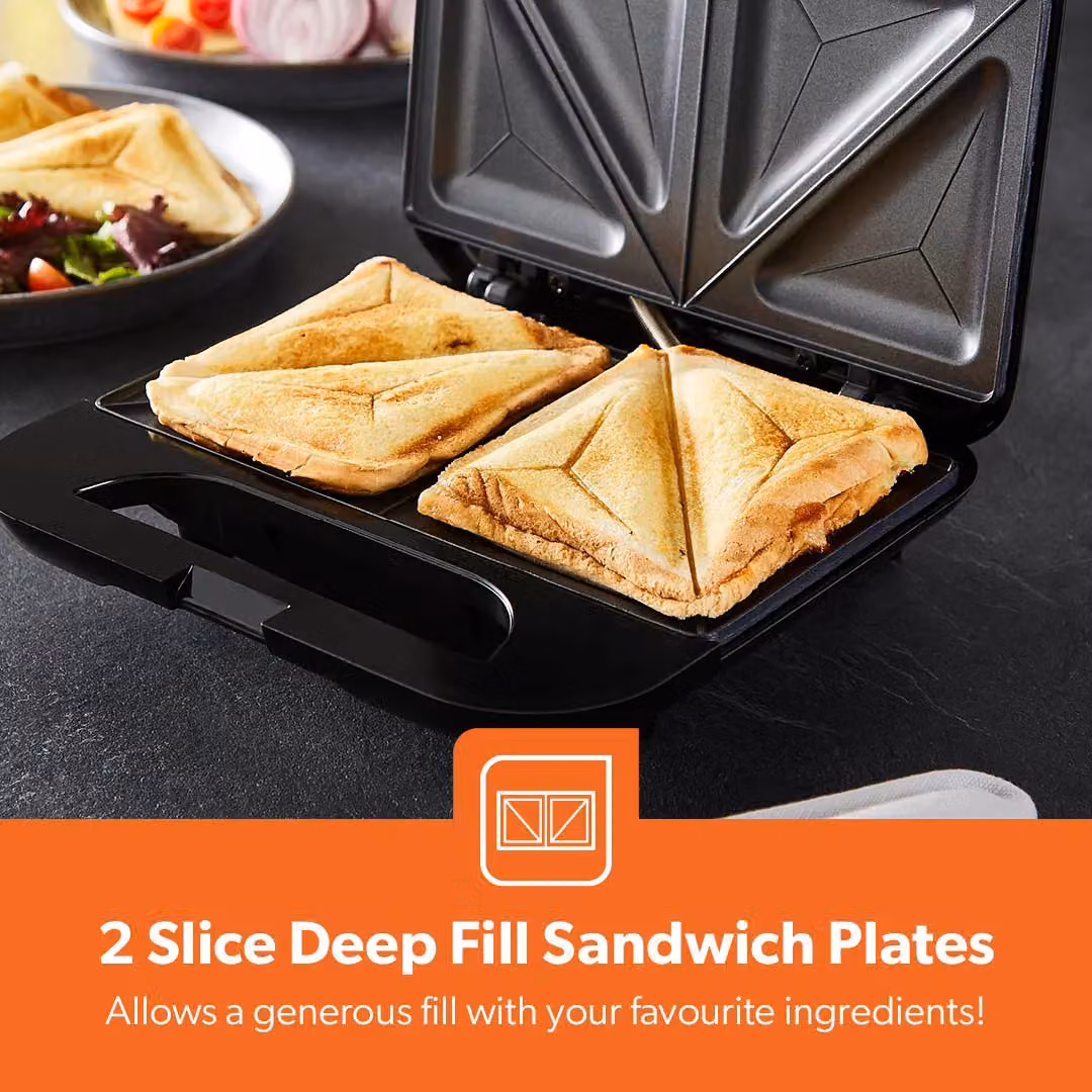 Geepas 2 Slice Sandwich Toaster with Non-Stick Plates and Cable Storage, 750W, Black – 4