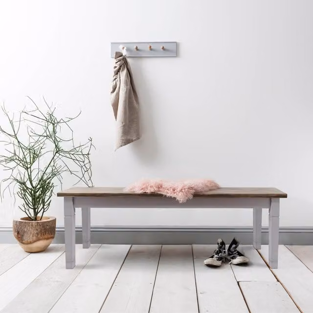 Noa and Nani Canterbury Rustic Pine Bench in Grey