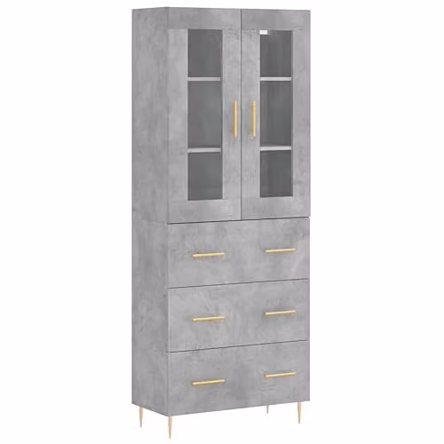 vidaXL Modern Highboard in Concrete Grey, W/D/H: 69.5 x 34.0 x 180.0 cm