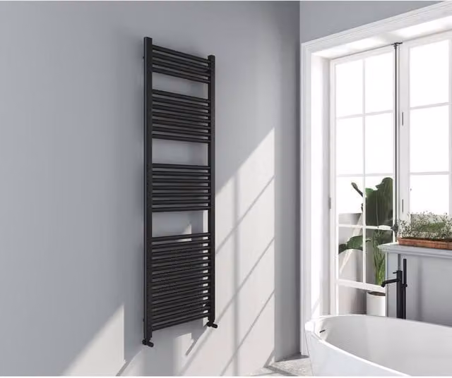 Bathroom Kingdom Omata Black Straight Heated Towel Rail H: 160 cm, W: 50 cm