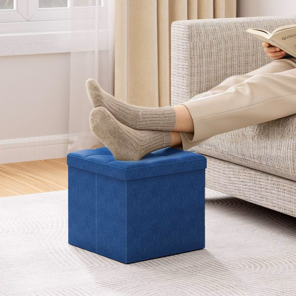 MCC Direct Blue Upholstered Foldable Storage Ottoman and Footrest Cube, W/D/H: 38 x 38 x 38 cm – 2