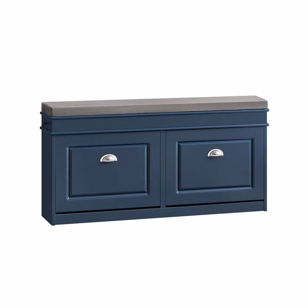 SoBuy Modern Slim Entrance Bench with Cushioned Seat and Shoe Storage in Blue and Silver – 2