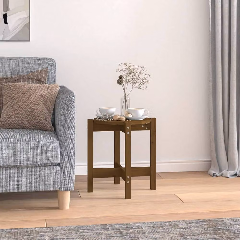 Berkfield Home Round Rustic Solid Wood Pine Coffee Table, Honey Brown, Diameter: 42.5 cm, Height: 45 cm – 2