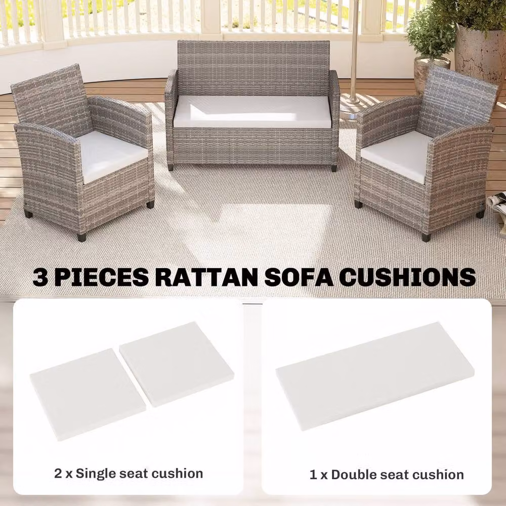 Outsunny Set of 3 Rectangular Outdoor Seat Cushion Pads for Rattan Furniture in Beige and White – 5