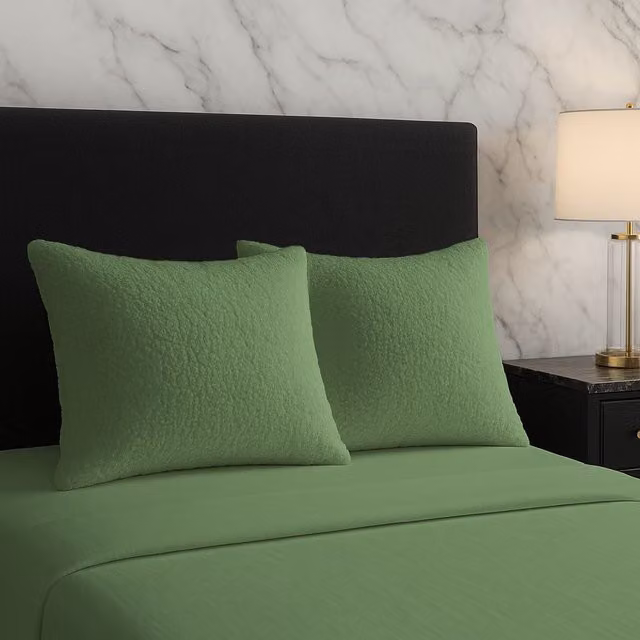 Home Sweet Home UK Teddy Fleece Pillow Case Set of 2, Green, W: 48 cm, H: 74 cm – 1