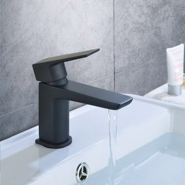 Nes Home Matte Black Modern Single Lever Countertop Basin Tap