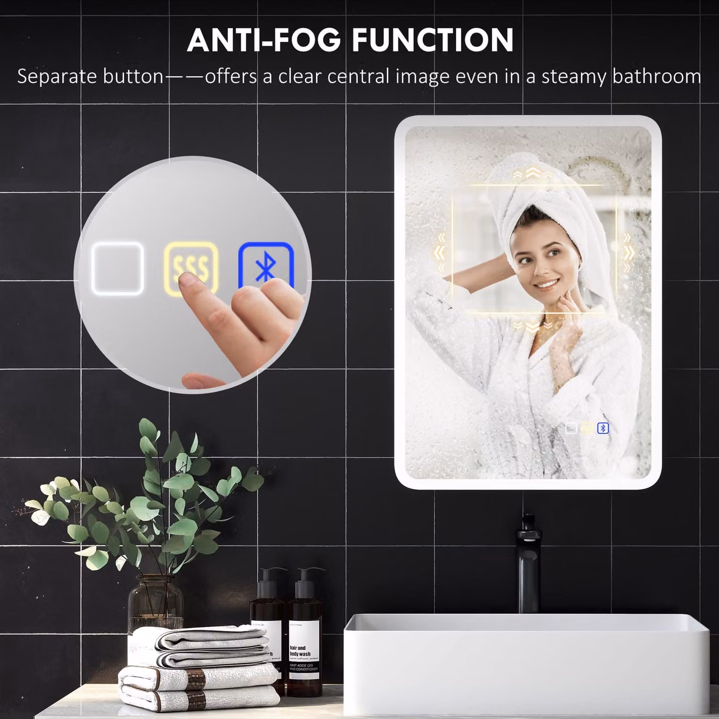 HOMCOM Backlit Illuminated Bluetooth Bathroom Mirror with LED Lights, Silver Tone, W: 50 cm, H: 70 cm – 7