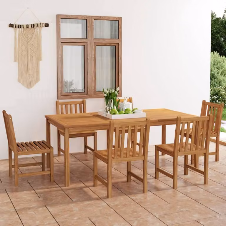 Berkfield Home Beautiful 7 Piece Garden Dining Set in Brown Solid Teak Wood