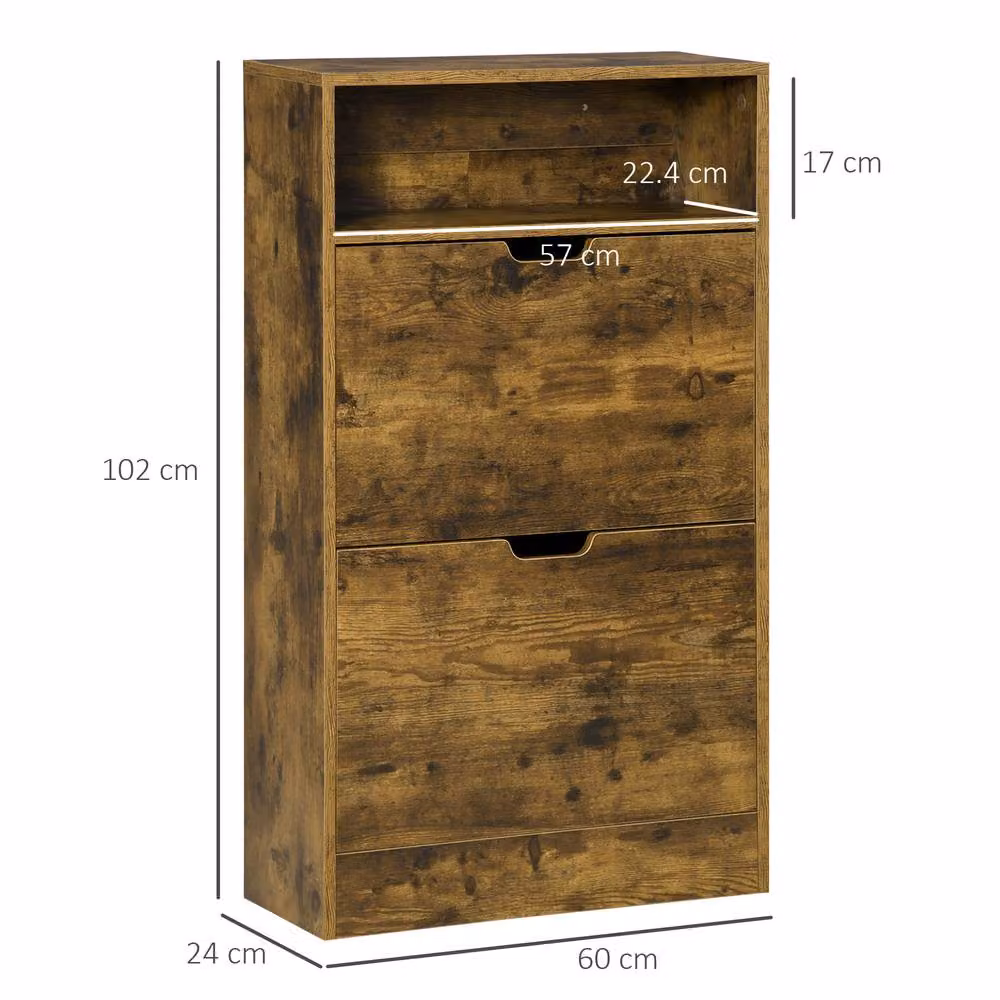 STILVORA Industrial Brown Wood Shoe Cabinet with Tilting Compartments and Ventilation – 2