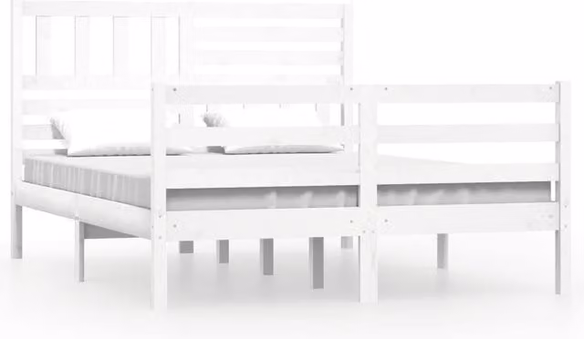 Berkfield Home White Solid Pine Wood Bed Frame W/D/H: 160 x 200 cm