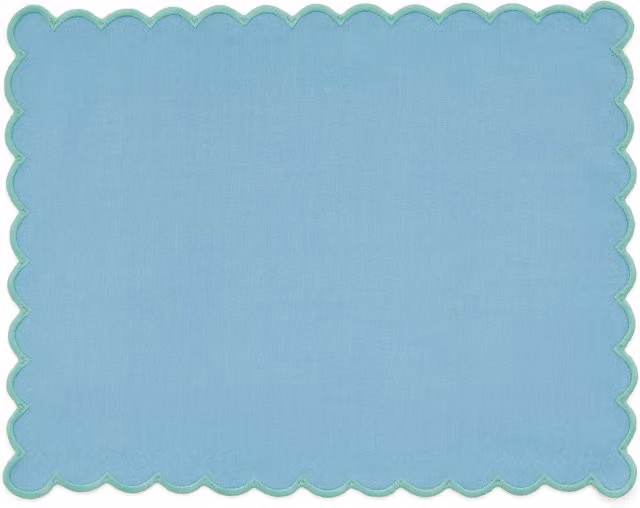 Land & Shore Rectangular Cotton Scallop Trim Placemat, Green and Blue
