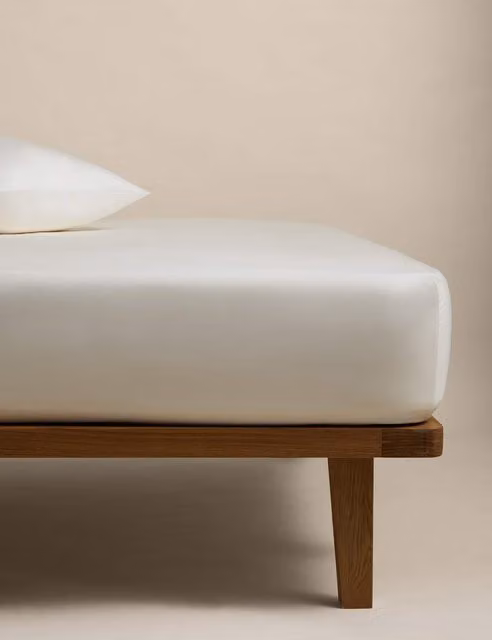 M&S Egyptian Cotton Sateen 400 Thread Count Deep Fitted Sheet, Cream, W/D/H: 200 x 200 x 30 cm