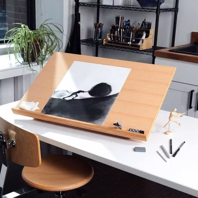 EONLION Brown Wooden Adjustable Drawing and Writing Table with Tilting Top, Width: 100 cm