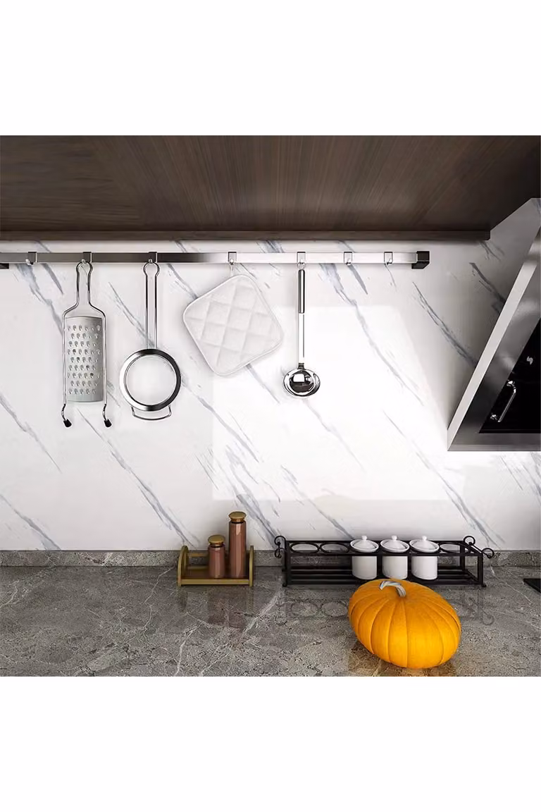 Living and Home White Marble Self Adhesive Waterproof and Oilproof Wallpaper for Countertops