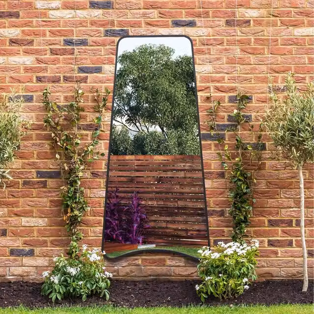 Coartans Modern Trapezoid Garden Wall Mirror in Black Metal, Height: 200 cm