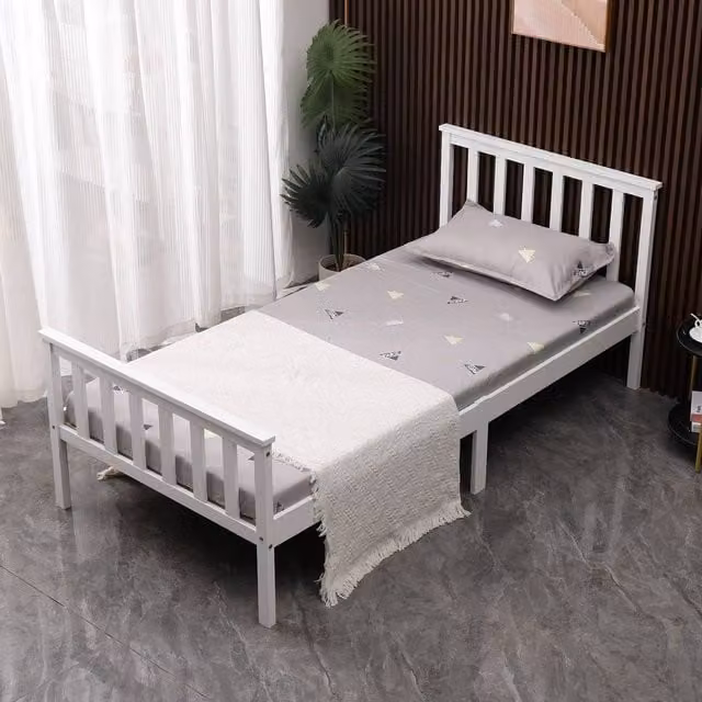 WestWood Solid Wood Single Bed with Footboard in White, W/D/H: 90 x 190 cm