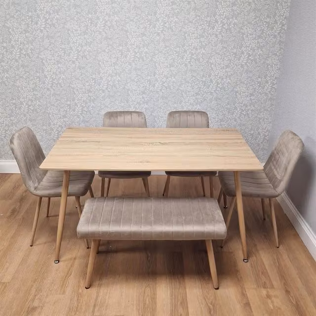 KOSY KOALA 6-Seater Dining Set with Rectangular Table, 4 Beige Chairs and Bench in Brown and Beige