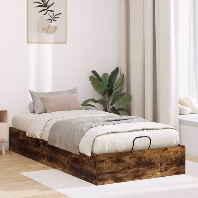 Berkfield Home Modern Ottoman Bed Frame in Smoked Oak Brown, W/D/H: 200 x 90 x 25 cm – 1