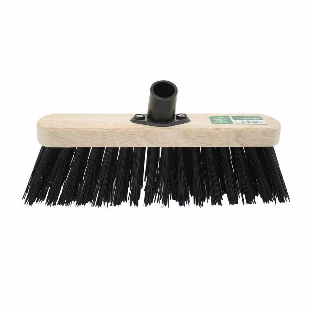 BARGAINS-GALORE Pack of 2 Black Stiff Bristle Hard Yard Broom Heads with Wooden Handles, Width: 30.48 cm – 2