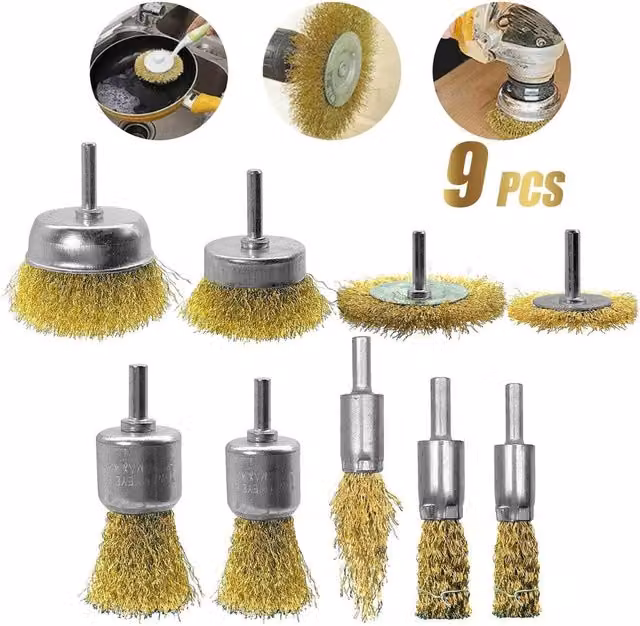 Kelvenix 12-Piece Gold Brass Coated Wire Drill Brush Set