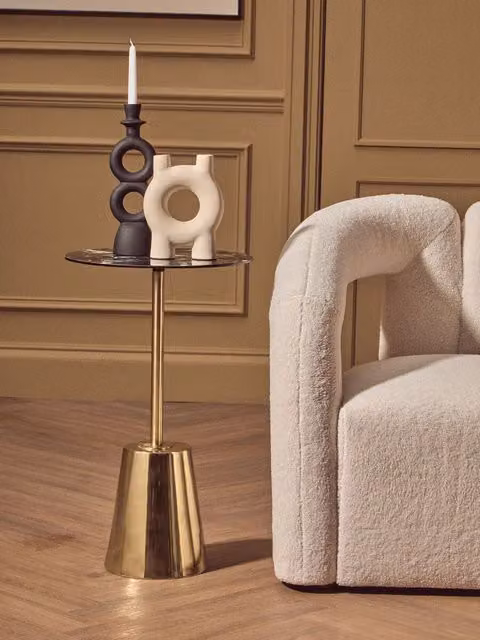 Orsina White Marble Effect and Gold Circular Side Table
